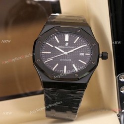 Solid Black Audemars Piguet Royal Oak Replica Watches 46mm