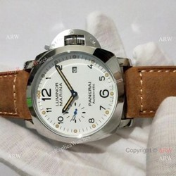 Luminor Marina Panerai White Dial Brown Leather Strap Watch  Pam1499