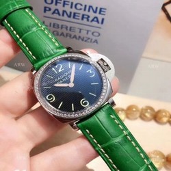 Radiomir Panerai Womens Watch SS Diamond Bezel Green Leather strap