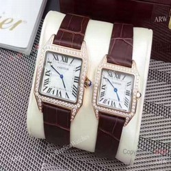 Rose Gold Cartier Santos Diamond Replica watches Lovers Watch