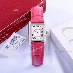 Replica Cartier Tank Louis Womens Watch  White Dial Pink Leather Band
