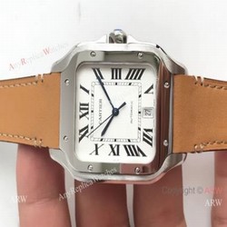 Cartier Santos Quartz Replica Watch SS Brown Leather Band