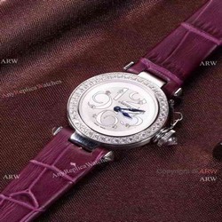 Replica Cartier Pasha SS Diamond Bezel Purple Strap Watch Ladies 28mm