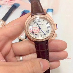 Fake Cle de Cartier Roman Dial Rose Gold Diamond watch Women Size