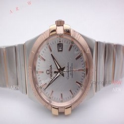 Replica Omega Constellation Automatic Men Watch  2 Tone Rose Gold Band W White Dial