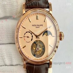 Swiss Grade Patek Philippe Power Reserve Watches Rose Gold Brown leather Strap