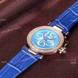 Wholesale Price Replica Cartier Pasha Lady Watch Rose Gold Case Blue Version