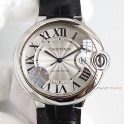 AF Factory Swiss Cartier Ballon Bleu White Dial Black Leather Strap Watch