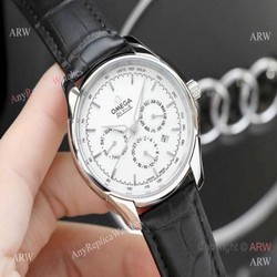 Copy Omega De Ville Complications Men Watches White Dial Black Band