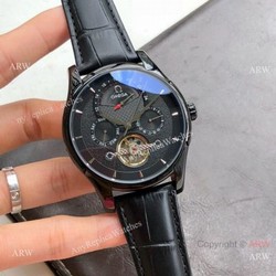 Replica Omega Tourbillon All Black Leather Strap Watches 43mm