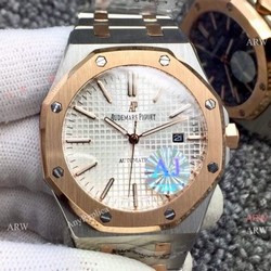 Newest Fake Audemars Piguet Royal Oak Watch Two Tone Rose Gold Silver Dial