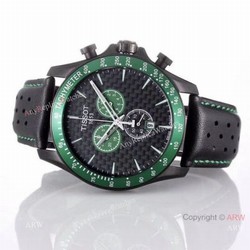 Best Quality Tissot Chronograph Watches  Green Bezel Black Leather Strap