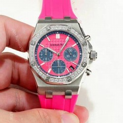 Fake Audemars Piguet Royal Oak offshore Diamond Bezel Red Dial Watches Women