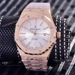 Replica Audemars Piguet Frosted Rose Gold Watch  Silver Dial 41 MM