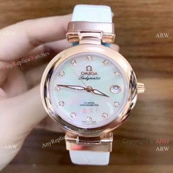 Women Omega De Ville Ladymatic Watch Rose Gold White Copy