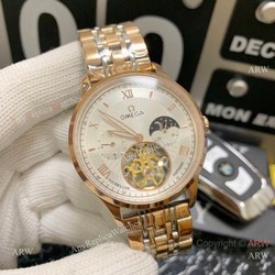 Replica Two Tone Rose Gold Omega Complications Moonphase Watch 42mm
