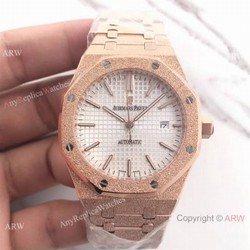 JF Factory Newest Audemars Piguet Watches For Sale  Royal Oak Frosted Gold w White Dial