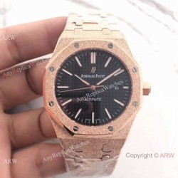 JF Factory Newest Replica Audemars Piguet Frosted Rose Gold Black Dial Wrist Watch