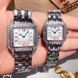 Clone Panthere De Cartier Stainless Steel Diamond Watches 27mm or 22mm