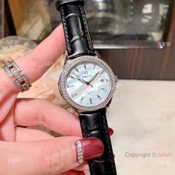 Copy Omega DeVille Co-Axial Cscapement Ladies 34mm watch Diamond bezel