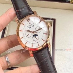 Fake Vacheron Constantin Watches For Sale  Brown Leather Strap Black Dial