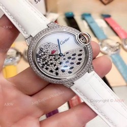 Ballon Bleu de Cartier Replica Watches  SS Diamond Leopard Face