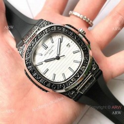 Copy Patek Philippe Nautilus White Face Tattoo Watch Black Rubber strap