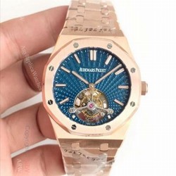 Swiss Replica Audemars Piguet Royal Oak Extra-Thin Tourbillon 2924 Watch Rose Gold Blue Dial
