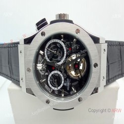 Hublot Tourbillon Skeleton Classic Fusion Watch 45mm SS Black Gummy Band