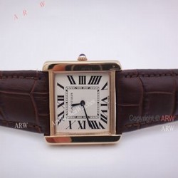 Cartier Tank Rose Gold Leather Strap Replica Watches For Sale
