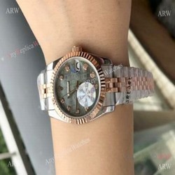 Rolex Datejust 31mm Copy watches 2-Tone Rose Gold Green Micro Face