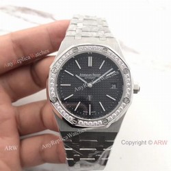 JH Audemars Piguet Extra Thin Royal Oak Watch Stainless Steel Diamond Bezel