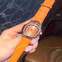 Copy Patek Philippe Nautilus Womens Watch  Diamond Bezel Orange Watch