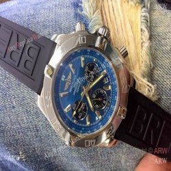 Replica Breitling Chronomat B01 Watch Blue Dial Black Rubber strap