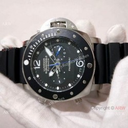 New Copy Panerai Submersible Flyback SS Black Bezel Watch  PAM615
