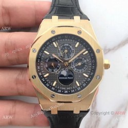 Audemars Piguet Royal Oak Perpetual Calendar Replica Moon Watch  Black Leather Strap