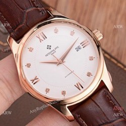 Copy Patek Philippe Calatrava White Face Rose Gold Men Watch Low Price
