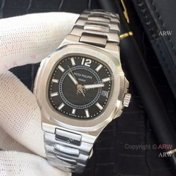Fake Patek Philippe Nautilus Womens Watches  SS Black Face QUARTZ