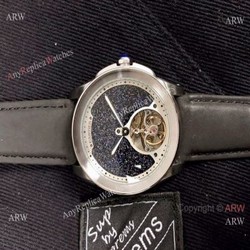 New Copy Calibre de Cartier Tourbillon watch Black Leather Band