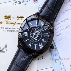 Copy Cartier Drive De automatic Watches Black Leather Strap