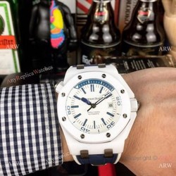 Swiss 3120 Audemars Piguet Royal Oak Offshore Divers White Ceramic Blue Rubber Watch New Replica
