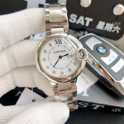 Ballon Bleu Cartier Quartz watch  Copy Stainless Steel White Mop Face 33mm