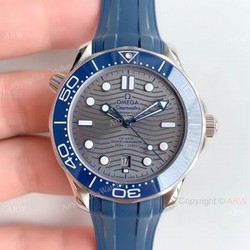 (OM)Grade 1A Omega Diver 300m James Bond Watch Replica Gray Dial Blue Rubber Band