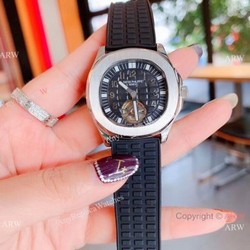 Copy Patek Philippe Tourbillon Black Rubber Strap Watches  Women Size