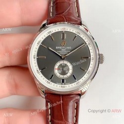 Swiss Grade Copy Breitling Premier 40mm Watch  Gray Rhodium Face Leather Strap