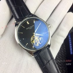Replica Patek Philippe Tourbillon Calatrava Men Watches  SS Black Dial