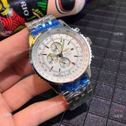 Copy Breitling Navitimer world GMT 45mm Watches Stainless Steel White Face