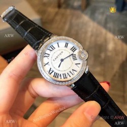 High Quality Cartier White Roman Dial Diamond Watch 36mm