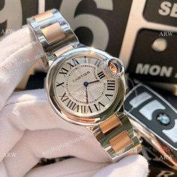 Cartier Ballon Bleu 33mm  2-Tone Rose Gold Silver Dial Womens Fake Cartier Watch