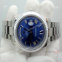 Best Rolex Day Date President Replica Watch 40mm Stainless Steel Blue Dial